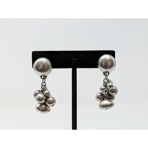 Silver Tone Cluster Drop Earrings - Classic Dangle Style